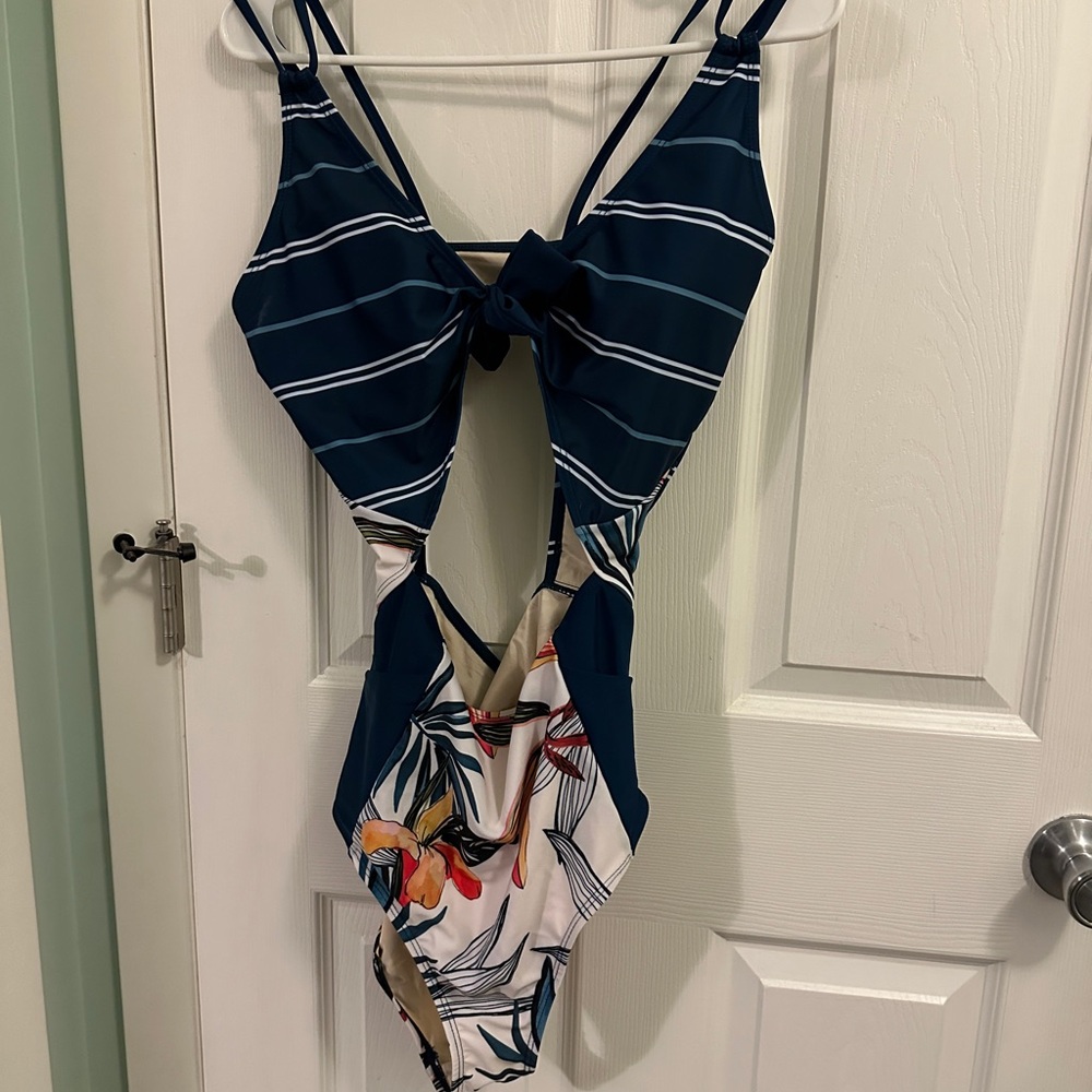 Striped Floral One-Piece Swimsuit